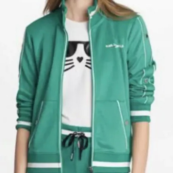 New! Karl Lagerfeld Paris Snap Side Logo Track Jacket Size XL Jade Green🤍 - Picture 5 of 15
